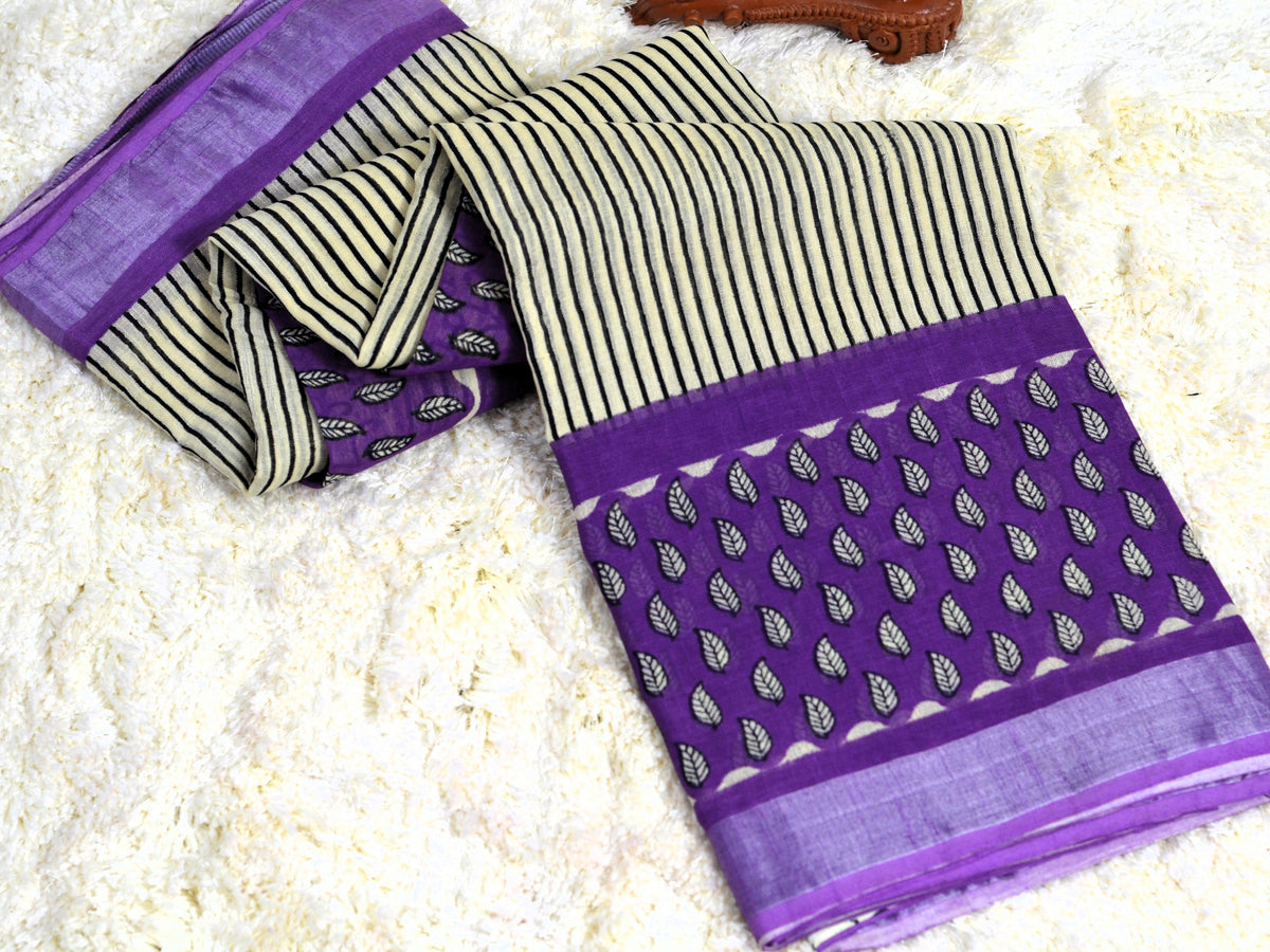 BAGRU BLOCK PRINT LINEN COTTON SAREE