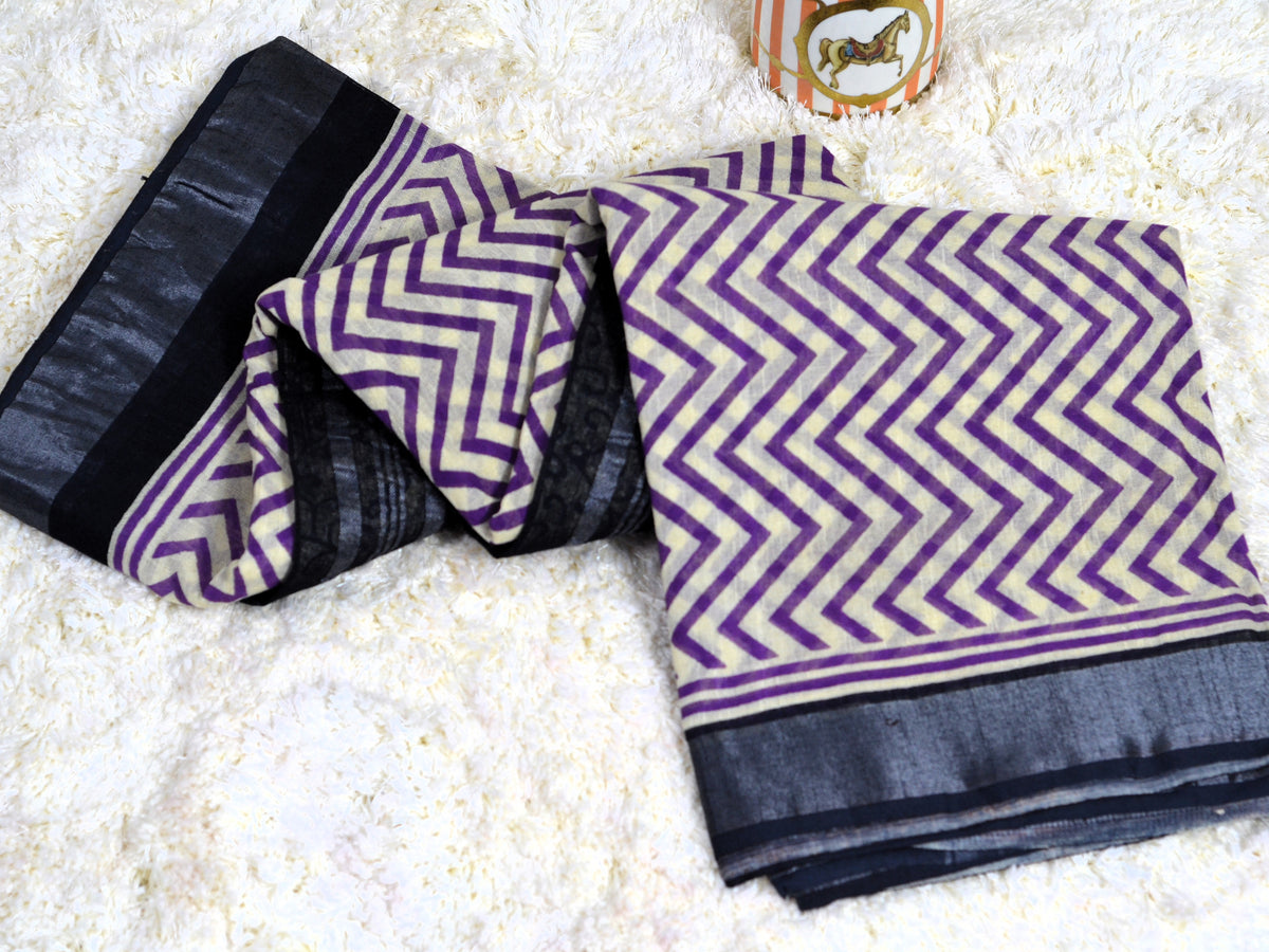 BAGRU BLOCK PRINT LINEN COTTON SAREE