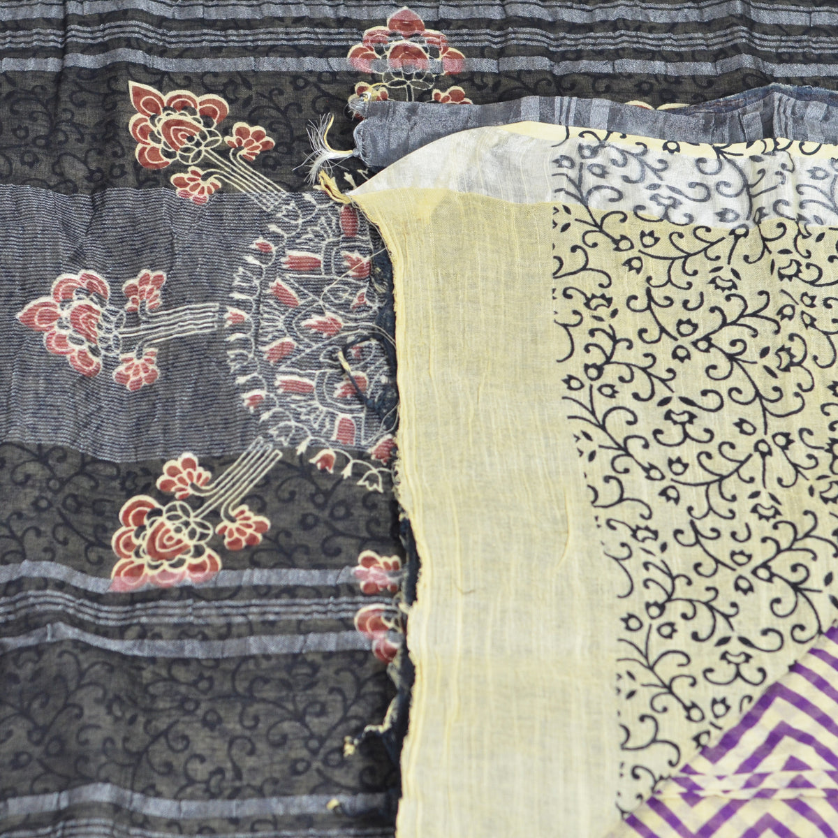 BAGRU BLOCK PRINT LINEN COTTON SAREE