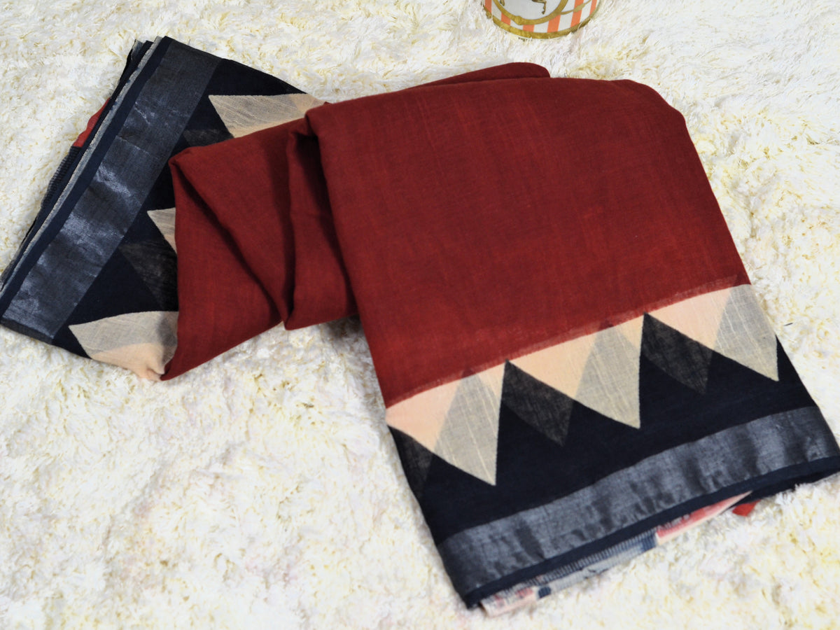 BAGRU BLOCK PRINT LINEN COTTON SAREE