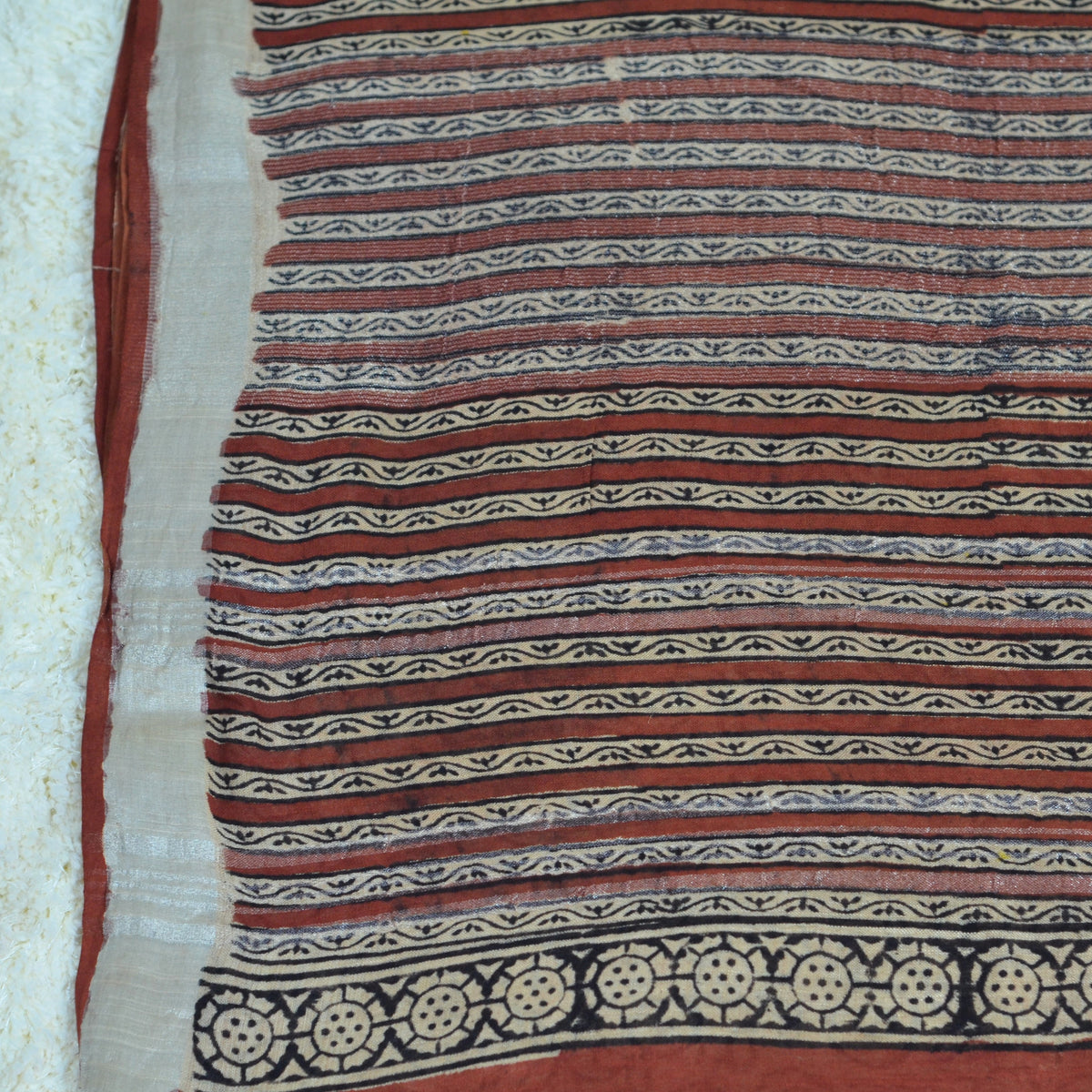 BAGRU BLOCK PRINT LINEN COTTON SAREE