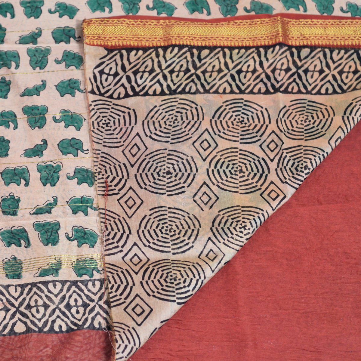 BAGRU HAND BLOCK MAHESHWARI SILK SAREE