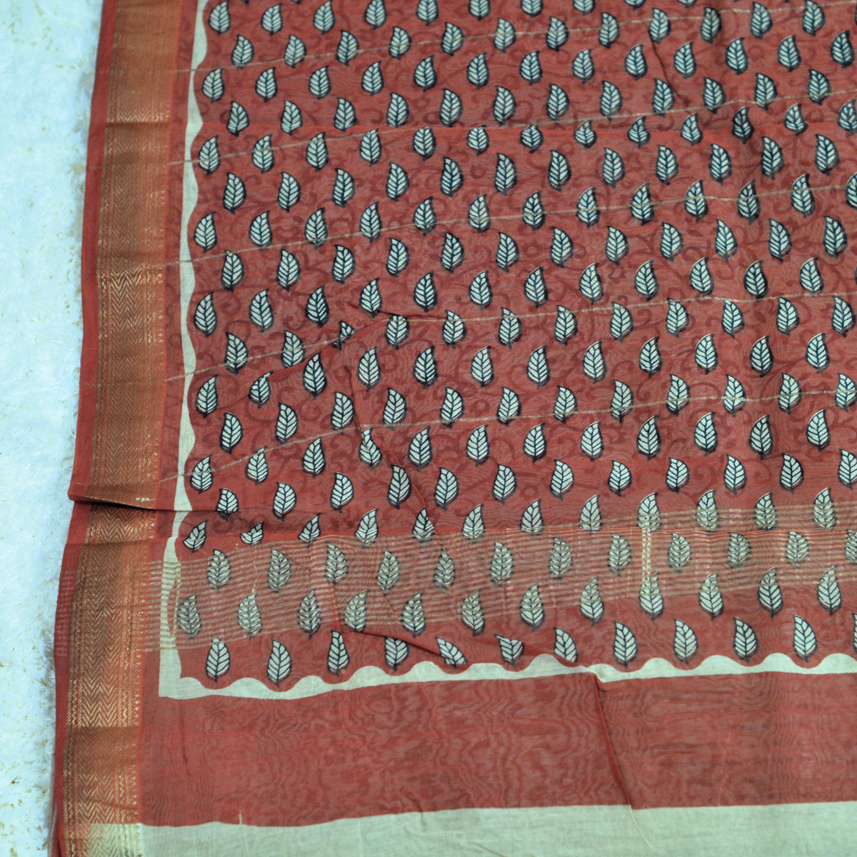 BAGRU HAND BLOCK MAHESHWARI SILK SAREE