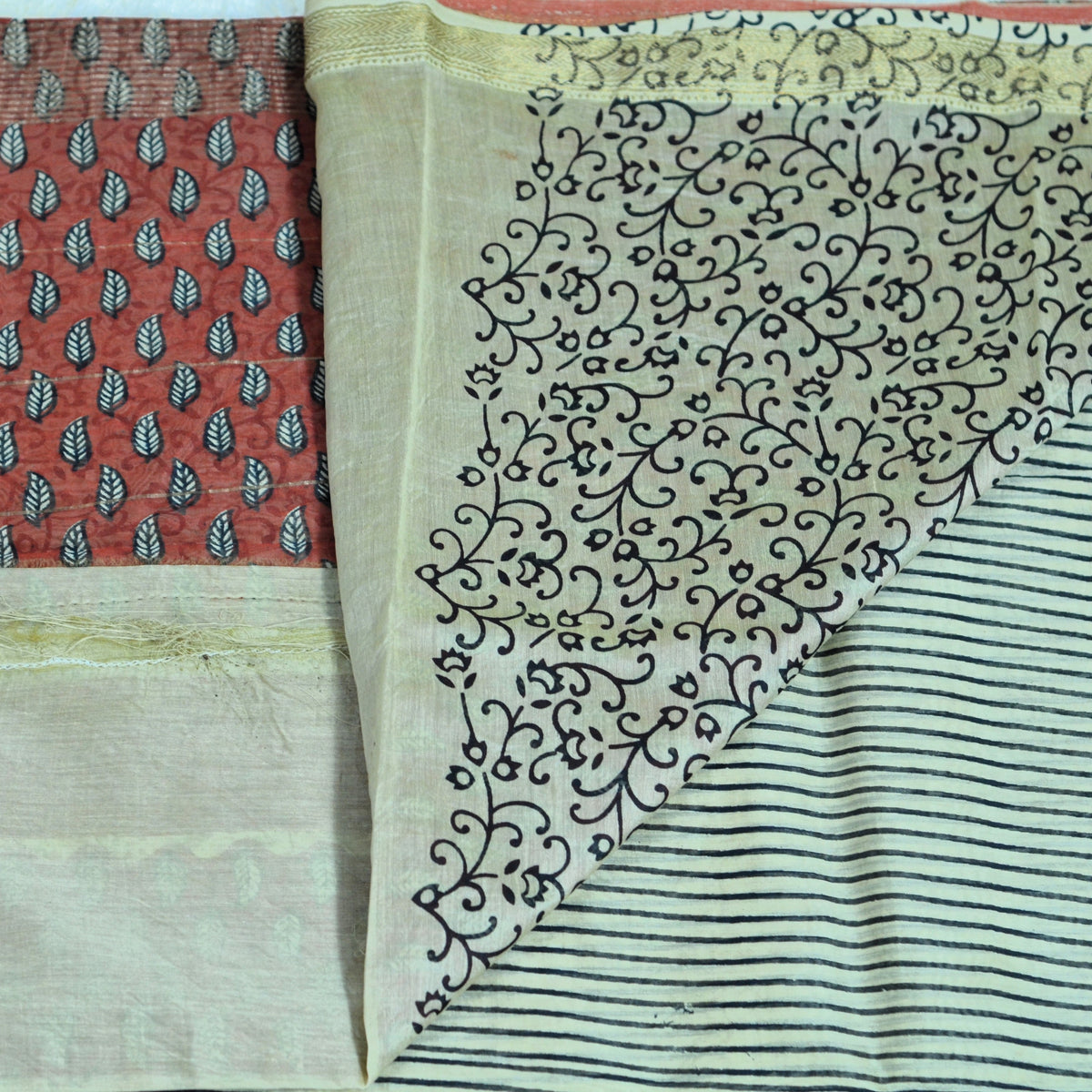 BAGRU HAND BLOCK MAHESHWARI SILK SAREE