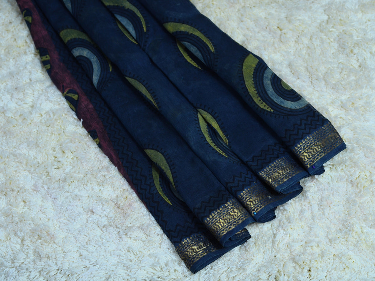 BAGRU HAND BLOCK MAHESHWARI SILK SAREE