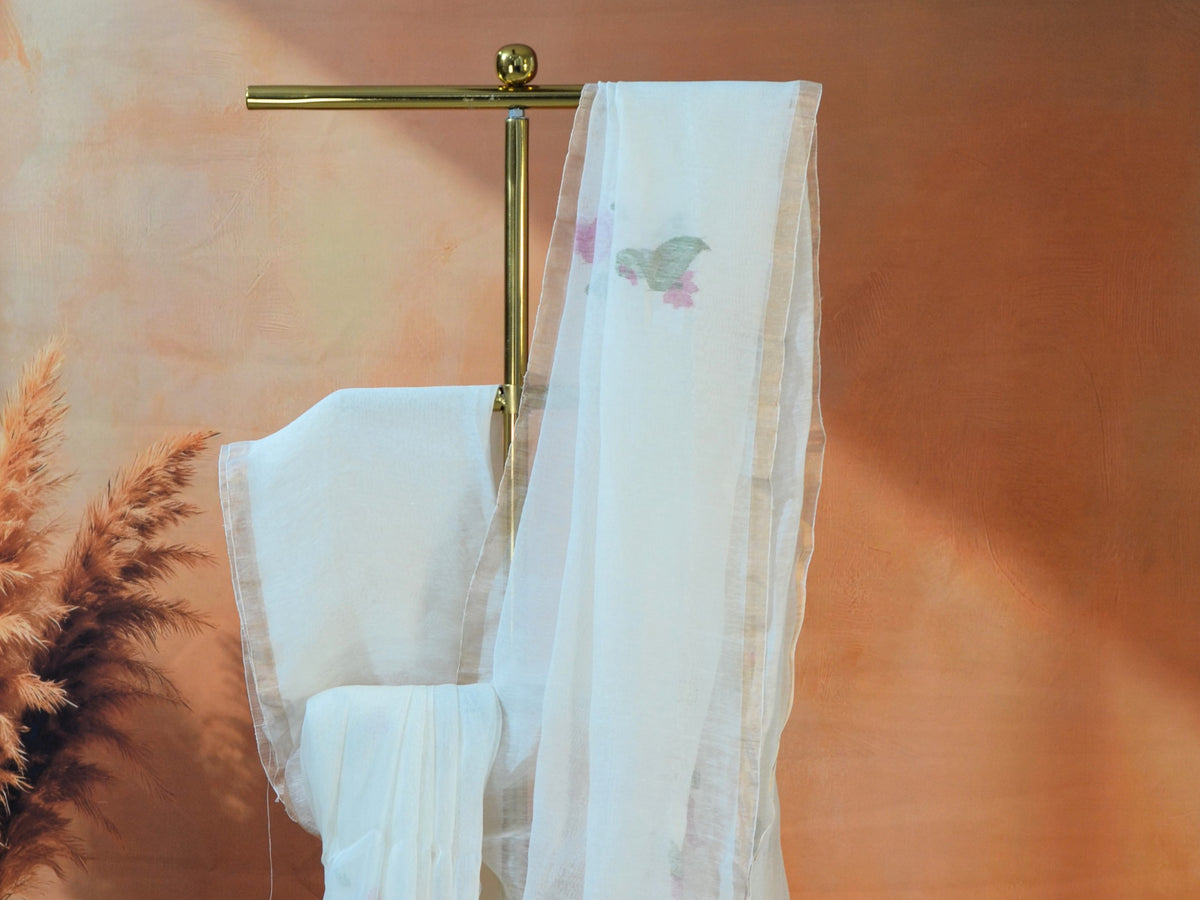TISSUE SILK LINEN JAMDANI SAREE