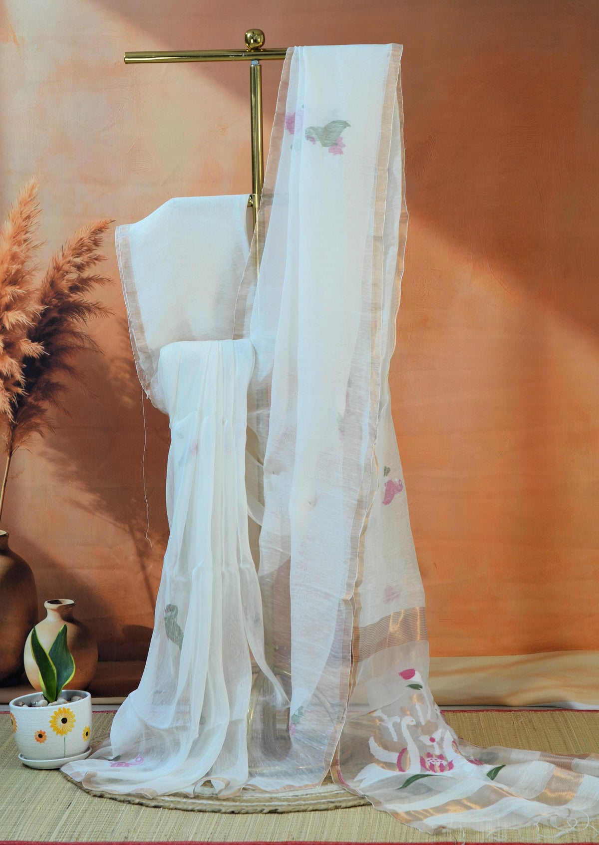 TISSUE SILK LINEN JAMDANI SAREE