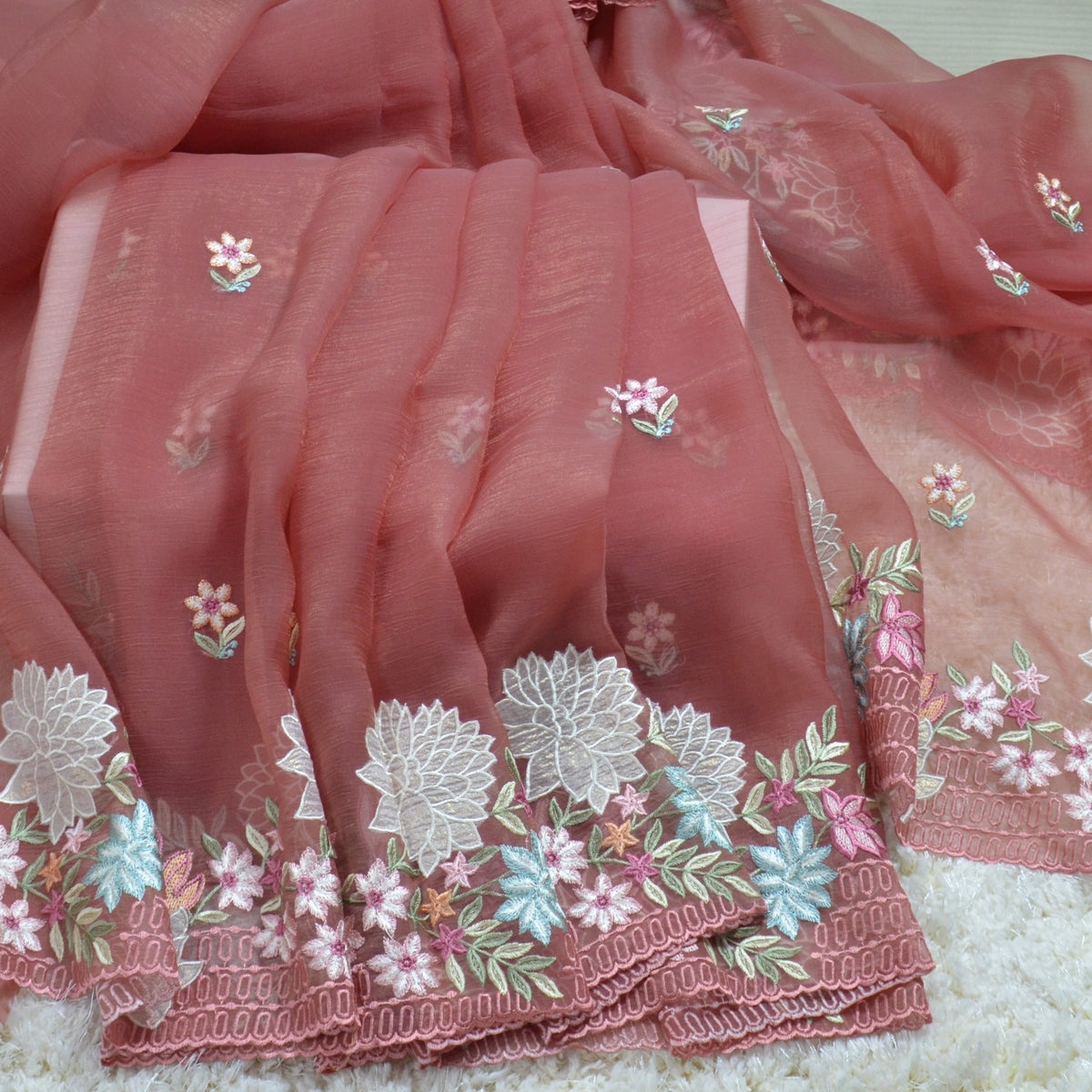 TISSUE SOFT ORGANZA WITH THREAD EMBROIDERY SAREE