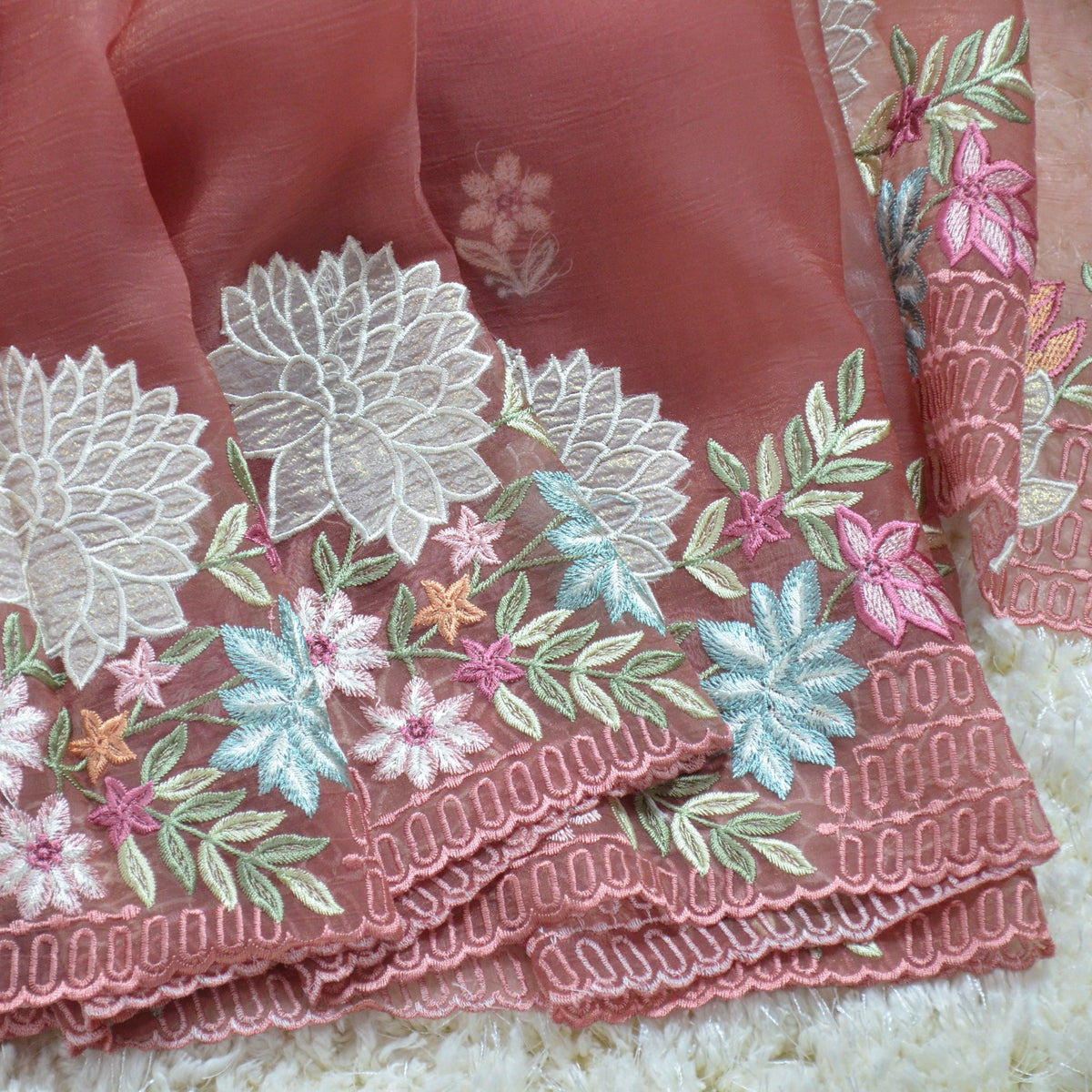TISSUE SOFT ORGANZA WITH THREAD EMBROIDERY SAREE
