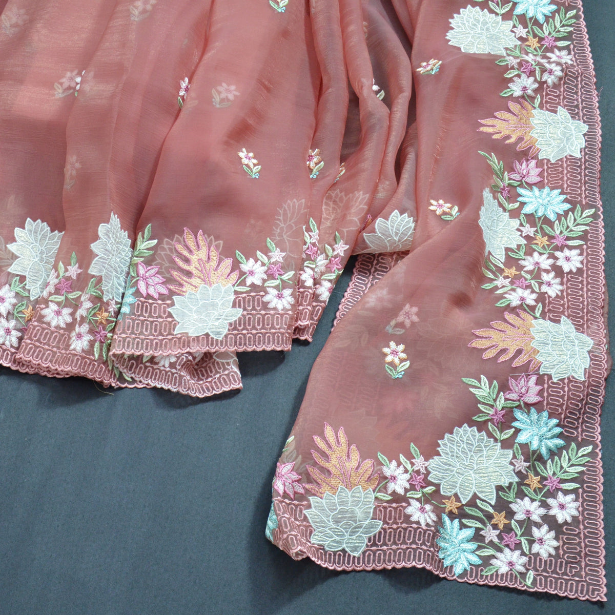 TISSUE SOFT ORGANZA WITH THREAD EMBROIDERY SAREE
