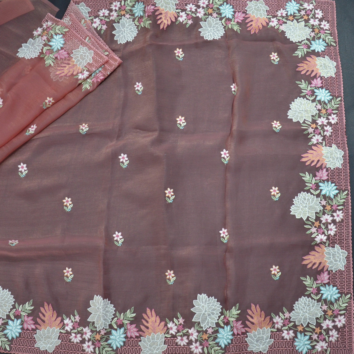 TISSUE SOFT ORGANZA WITH THREAD EMBROIDERY SAREE