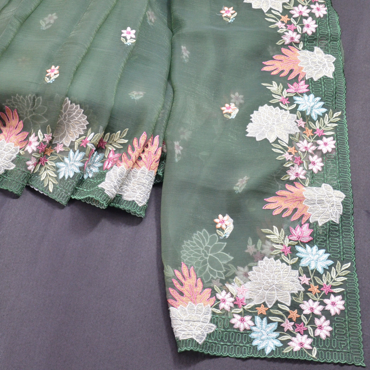 TISSUE SOFT ORGANZA WITH THREAD EMBROIDERY SAREE