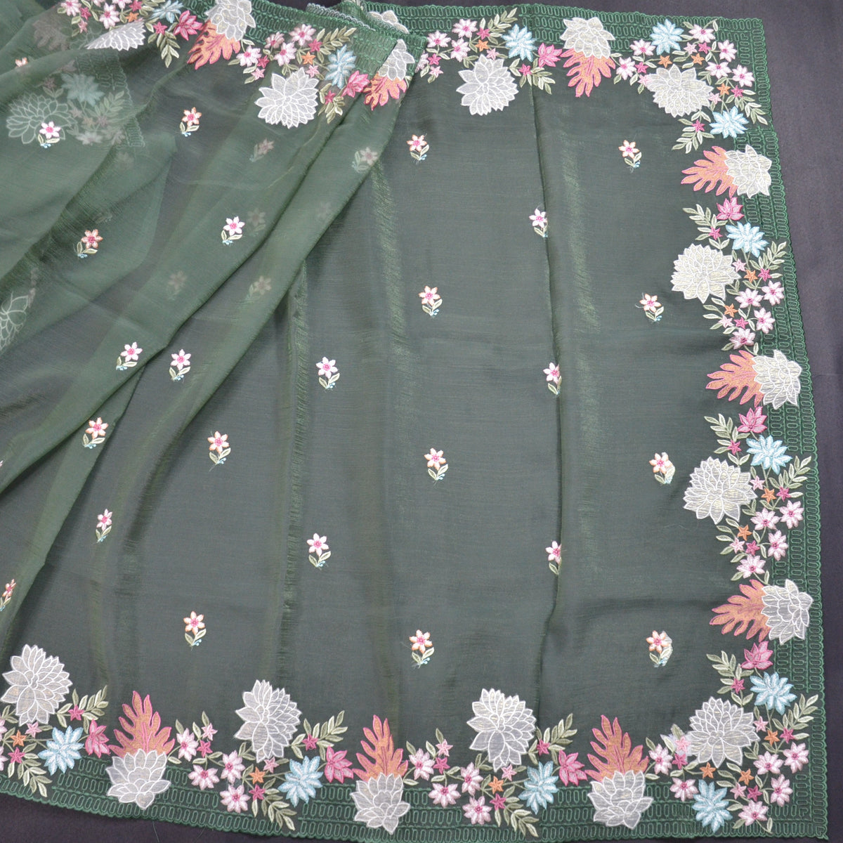 TISSUE SOFT ORGANZA WITH THREAD EMBROIDERY SAREE