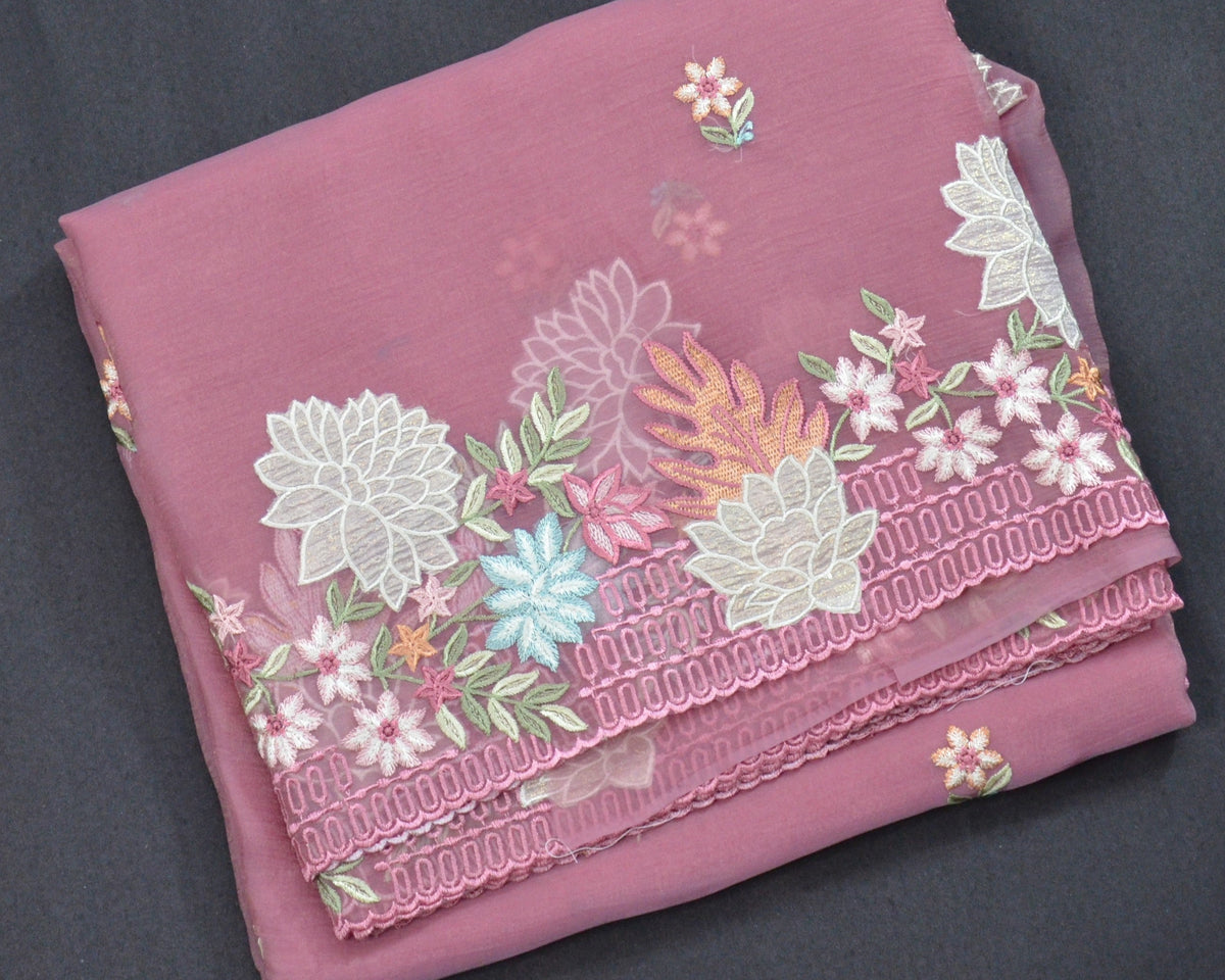 TISSUE SOFT ORGANZA WITH THREAD EMBROIDERY SAREE