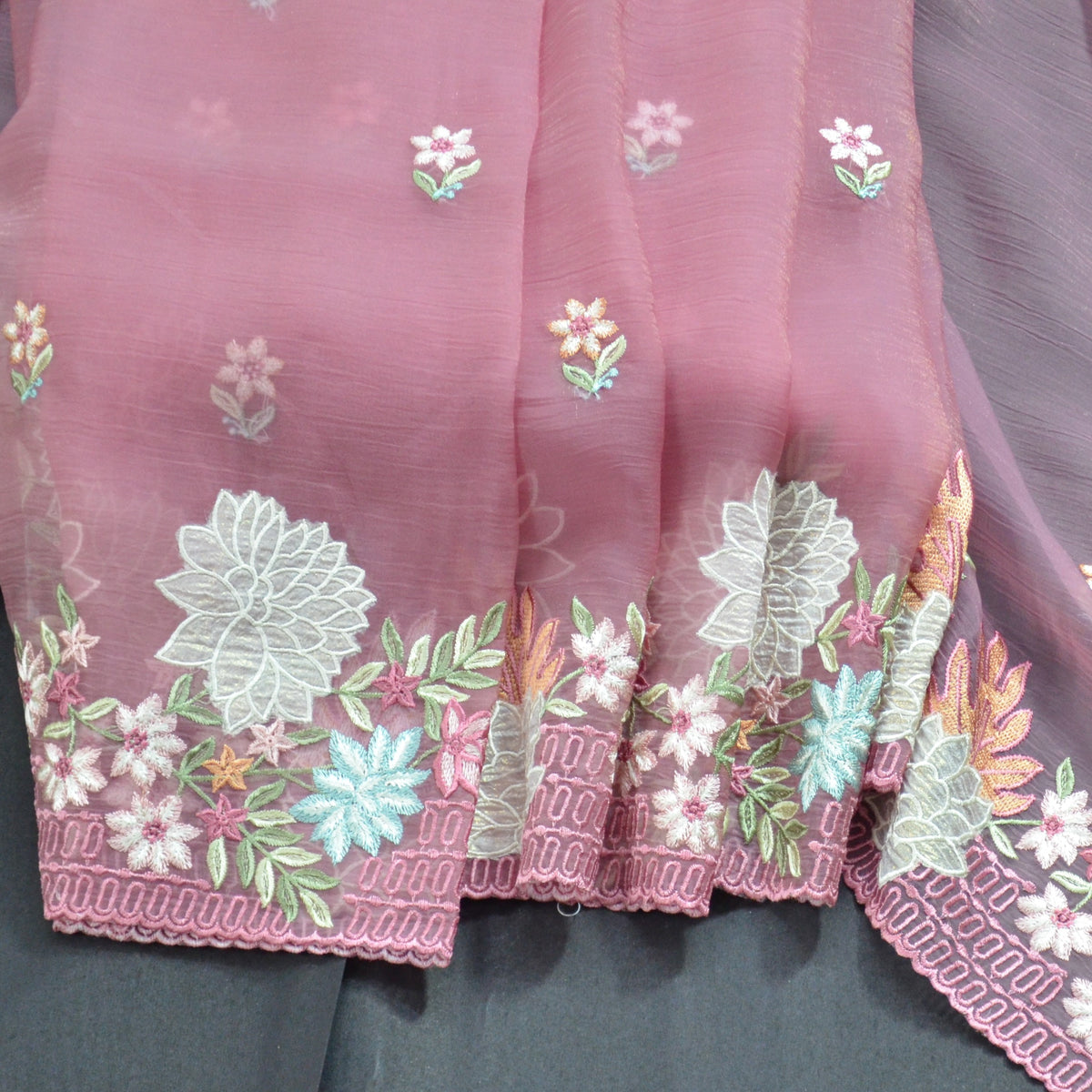 TISSUE SOFT ORGANZA WITH THREAD EMBROIDERY SAREE
