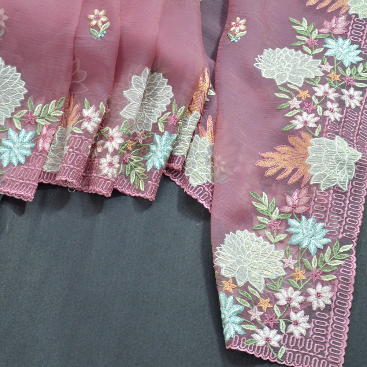 TISSUE SOFT ORGANZA WITH THREAD EMBROIDERY SAREE