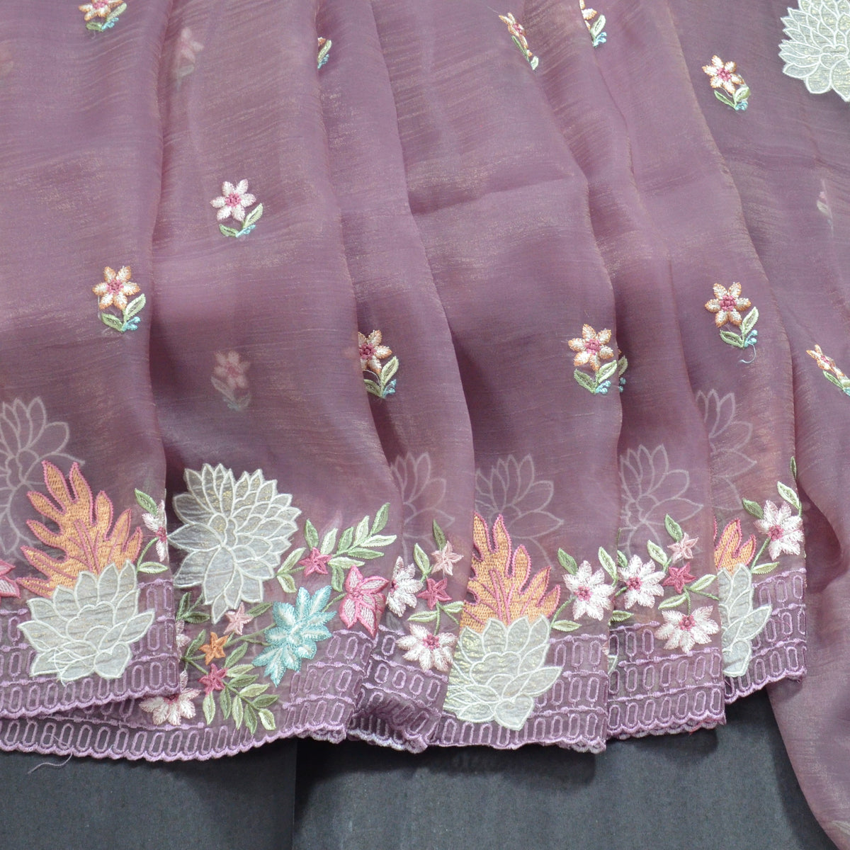 TISSUE SOFT ORGANZA WITH THREAD EMBROIDERY SAREE
