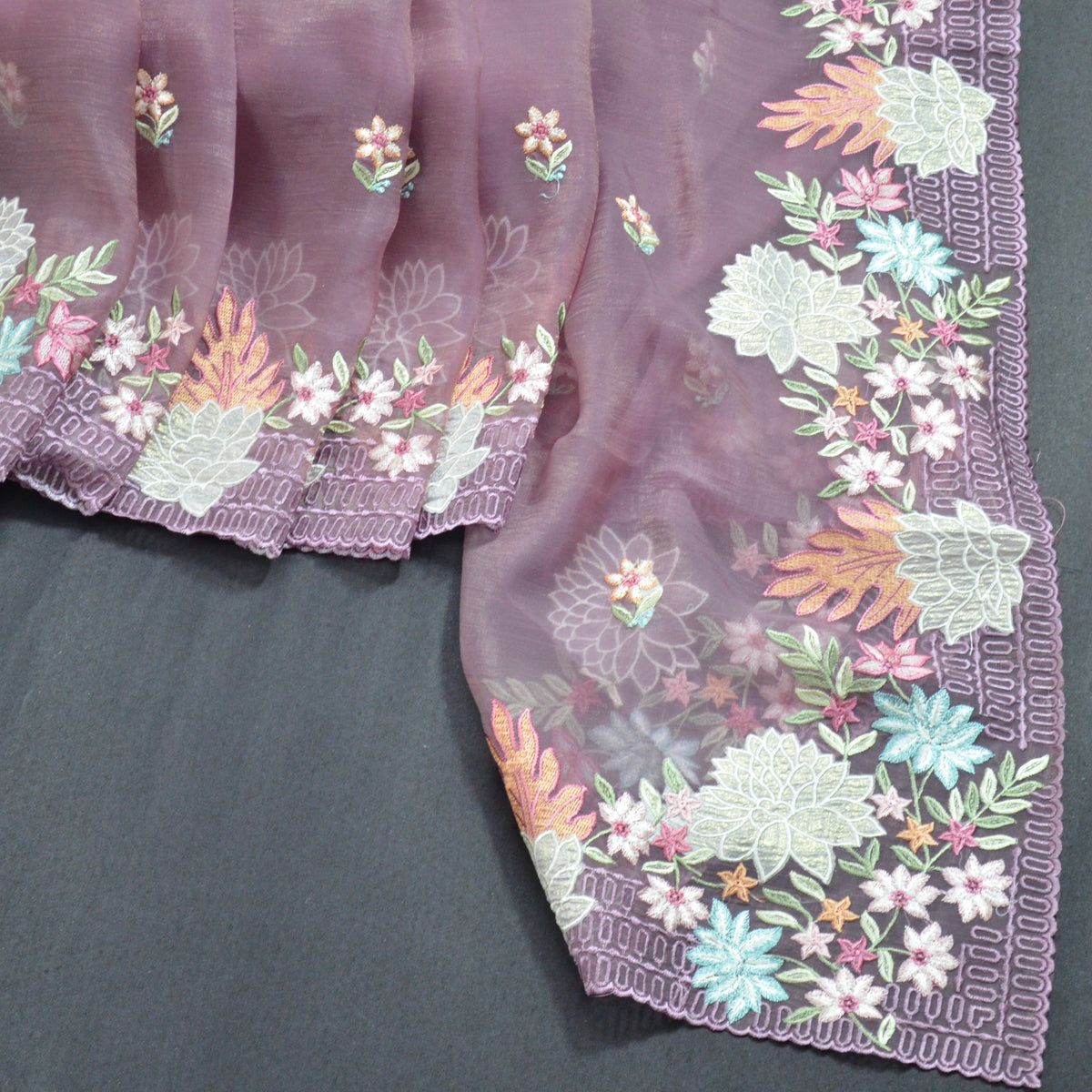TISSUE SOFT ORGANZA WITH THREAD EMBROIDERY SAREE