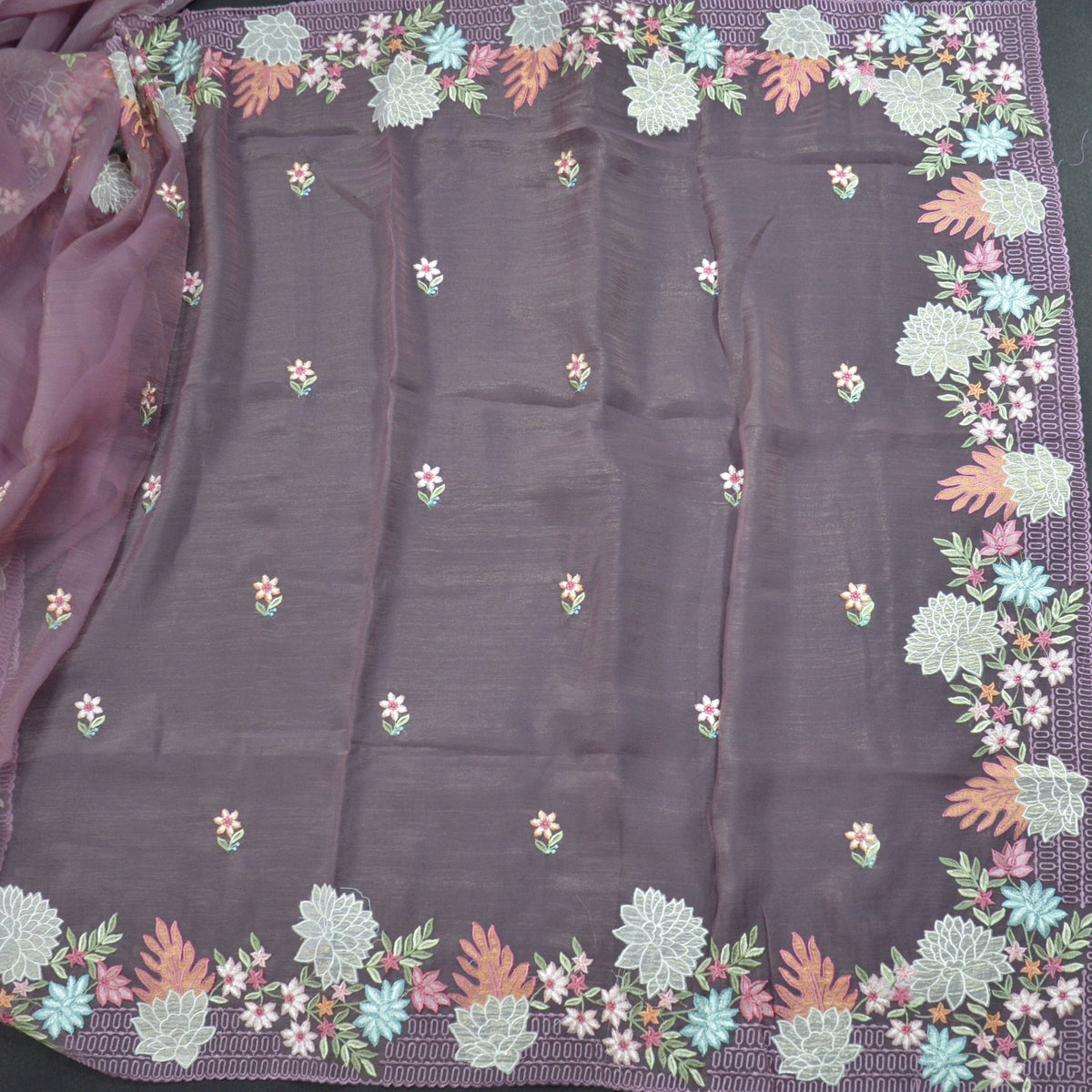 TISSUE SOFT ORGANZA WITH THREAD EMBROIDERY SAREE