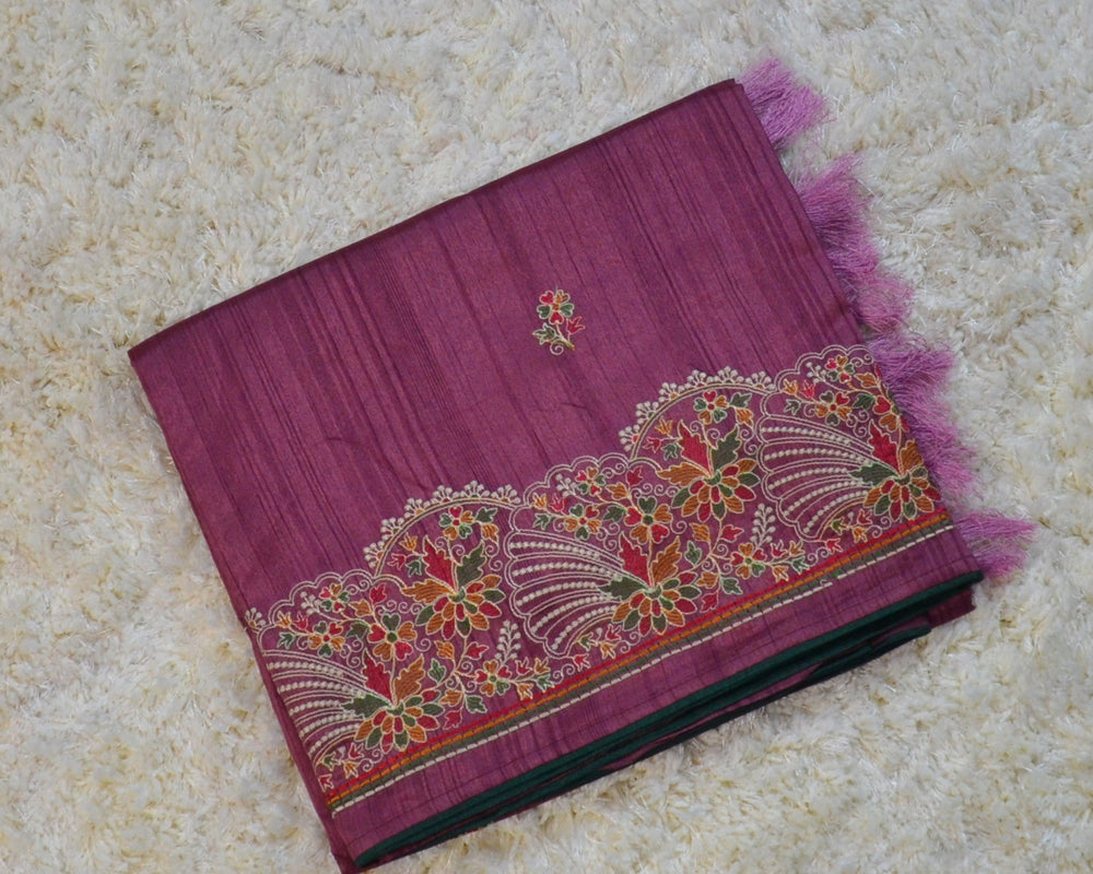 TUSSAR SAREE WITH THREAD EMBROIDERY