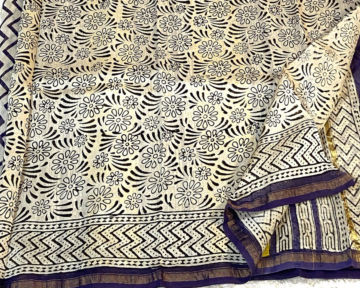 BAGRU PRINT CHANDERI COTTON SAREE