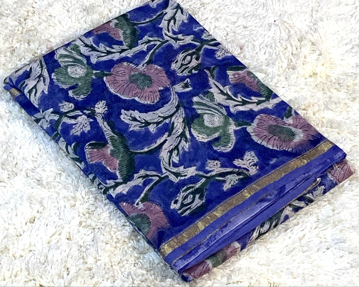 BAGRU PRINT CHANDERI COTTON SAREE