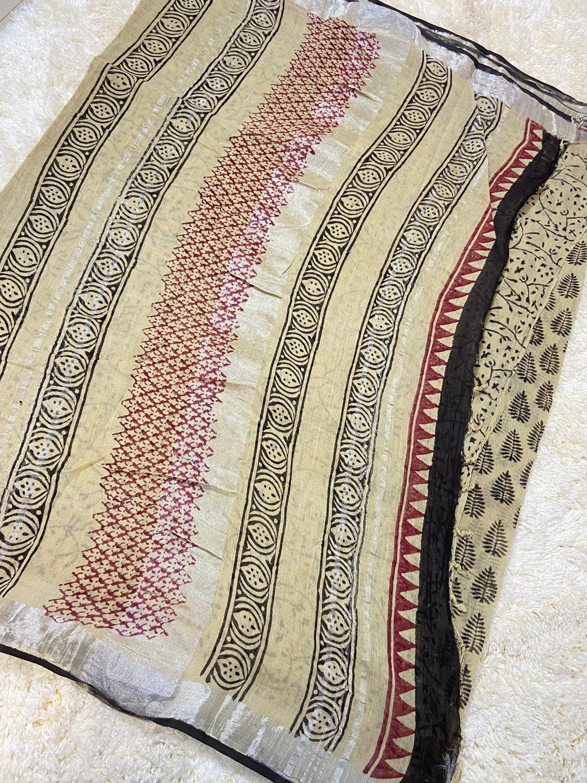 BAGRU BLOCK PRINT LINEN COTTON SAREE