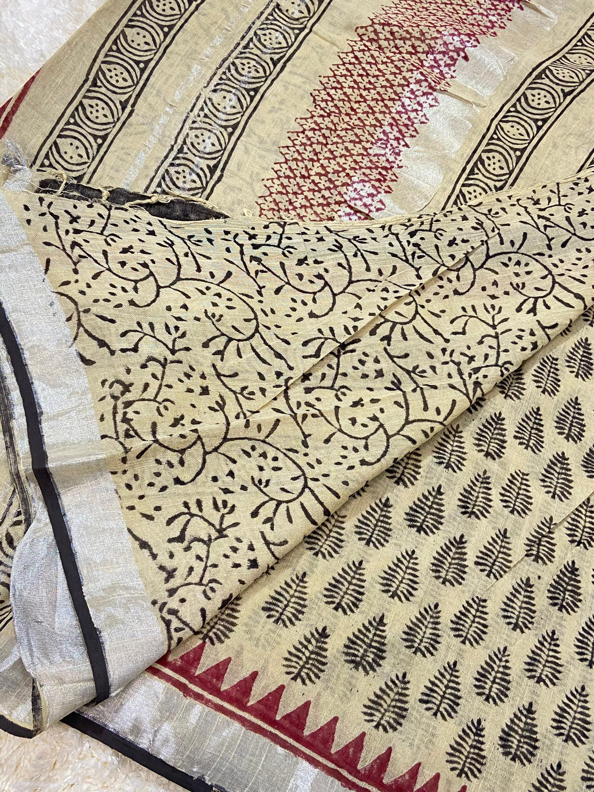BAGRU BLOCK PRINT LINEN COTTON SAREE