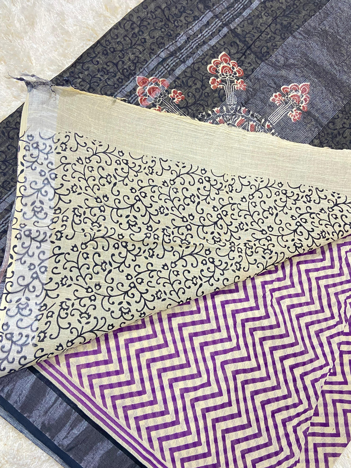 BAGRU BLOCK PRINT LINEN COTTON SAREE