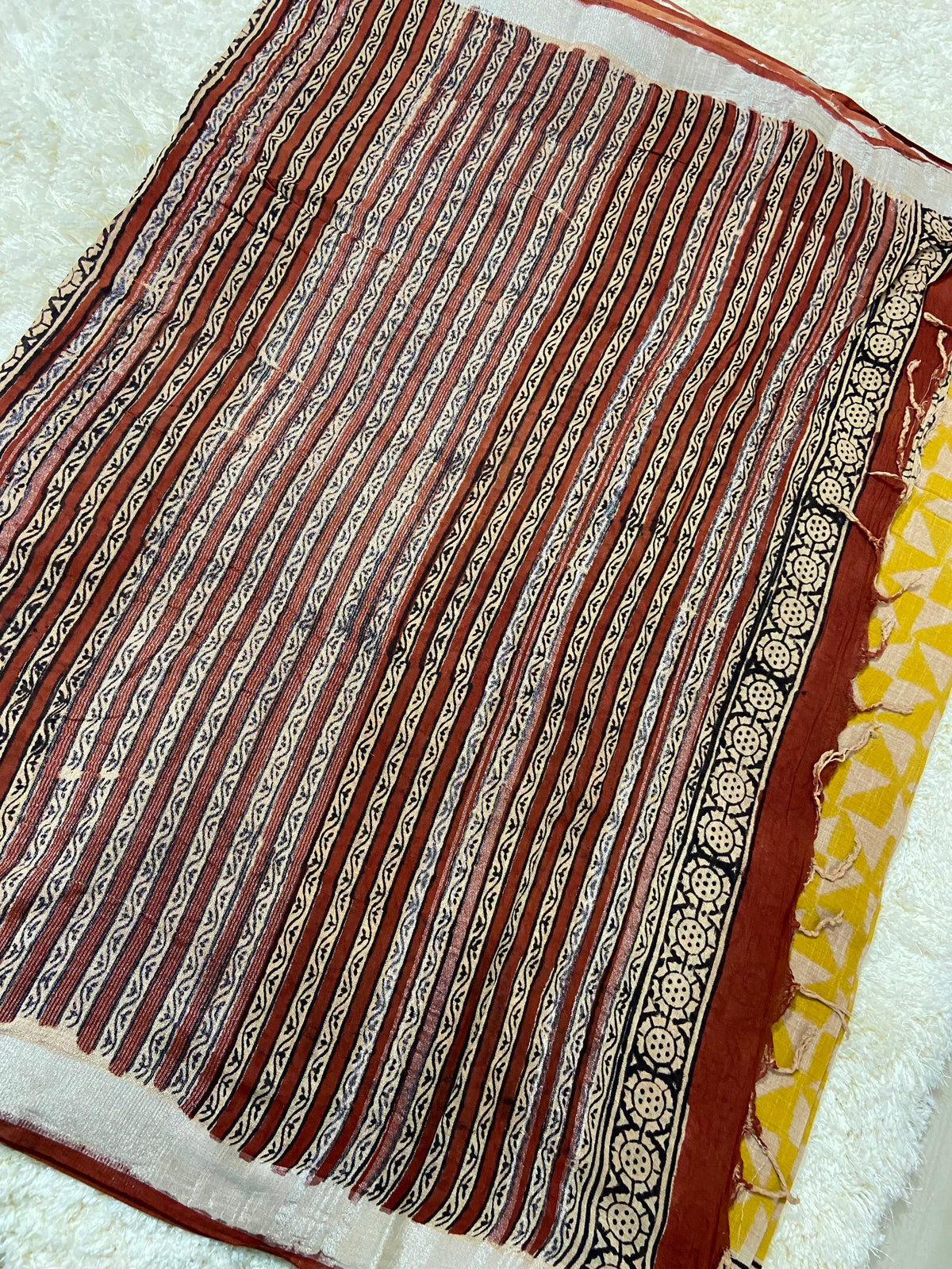 BAGRU BLOCK PRINT LINEN COTTON SAREE