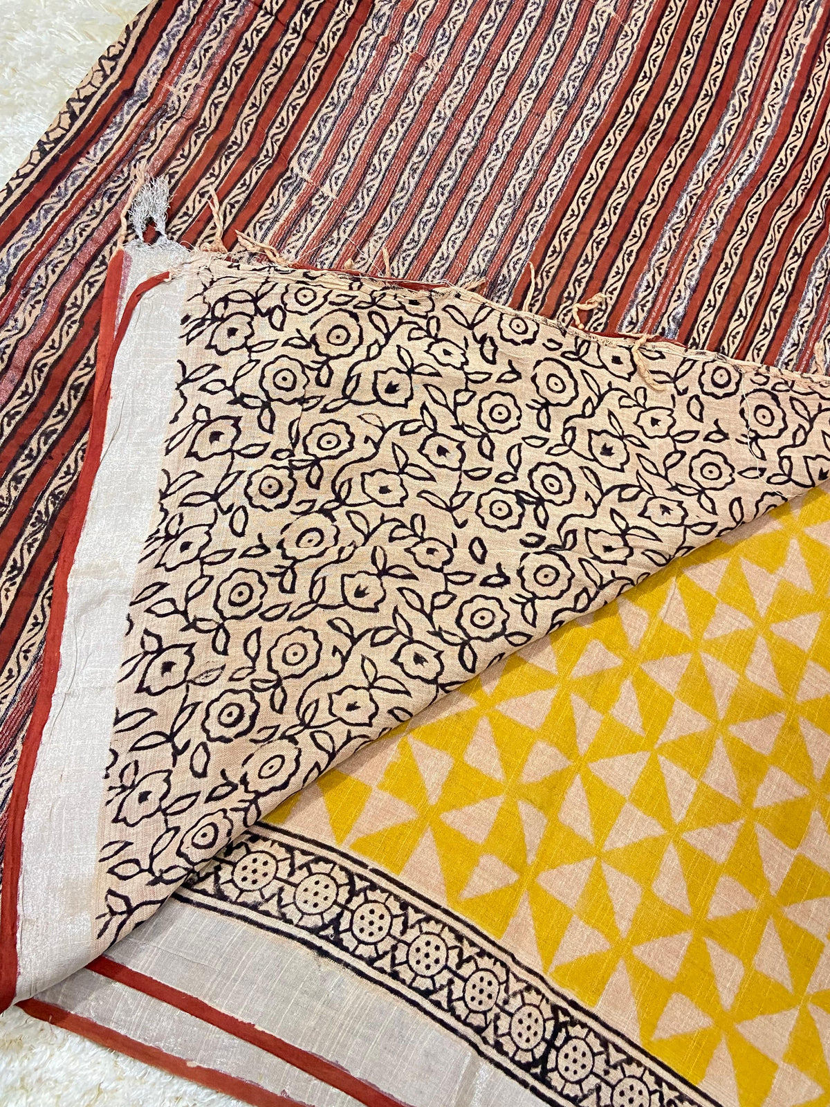 BAGRU BLOCK PRINT LINEN COTTON SAREE