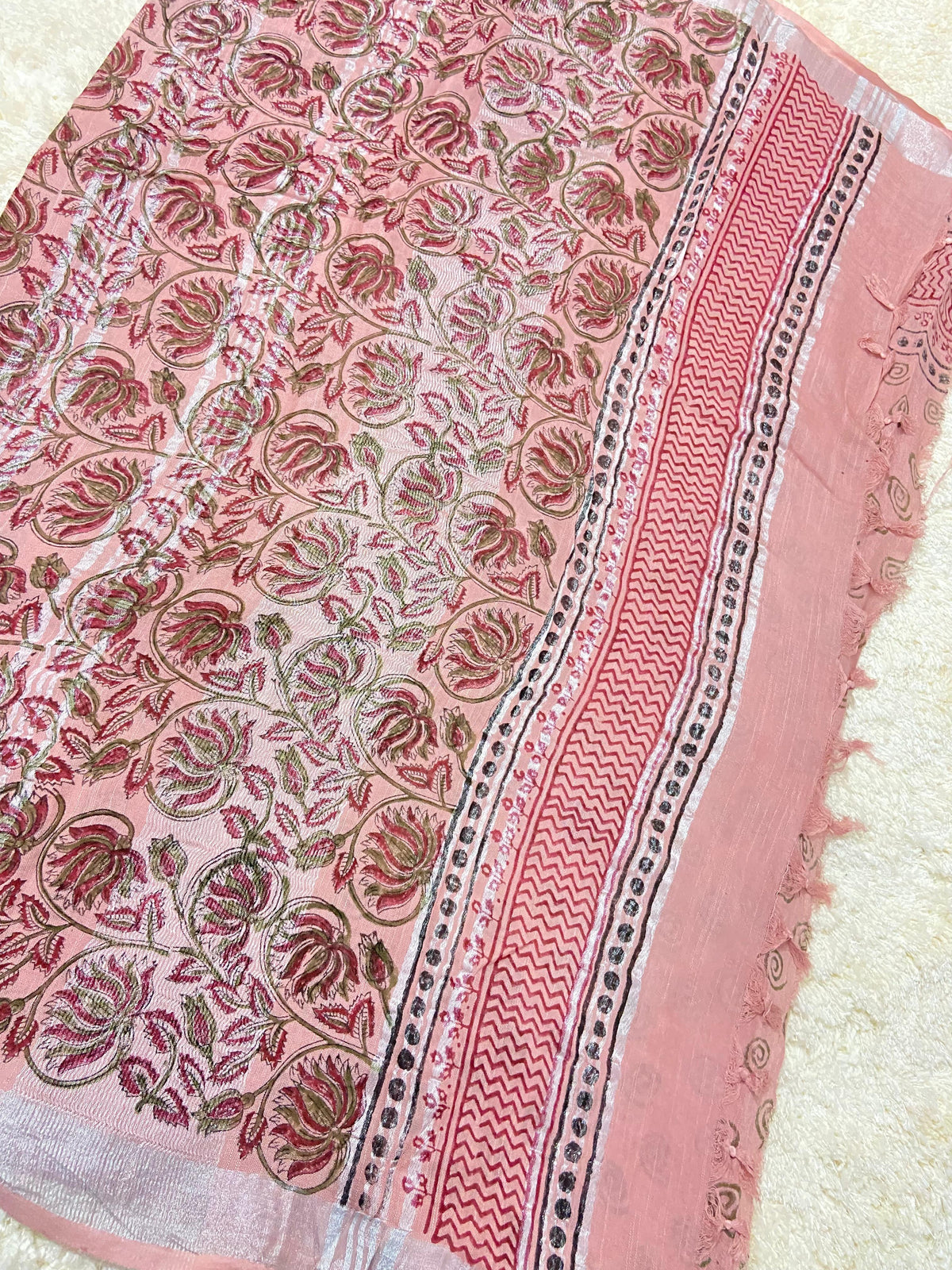 BAGRU BLOCK PRINT LINEN COTTON SAREE