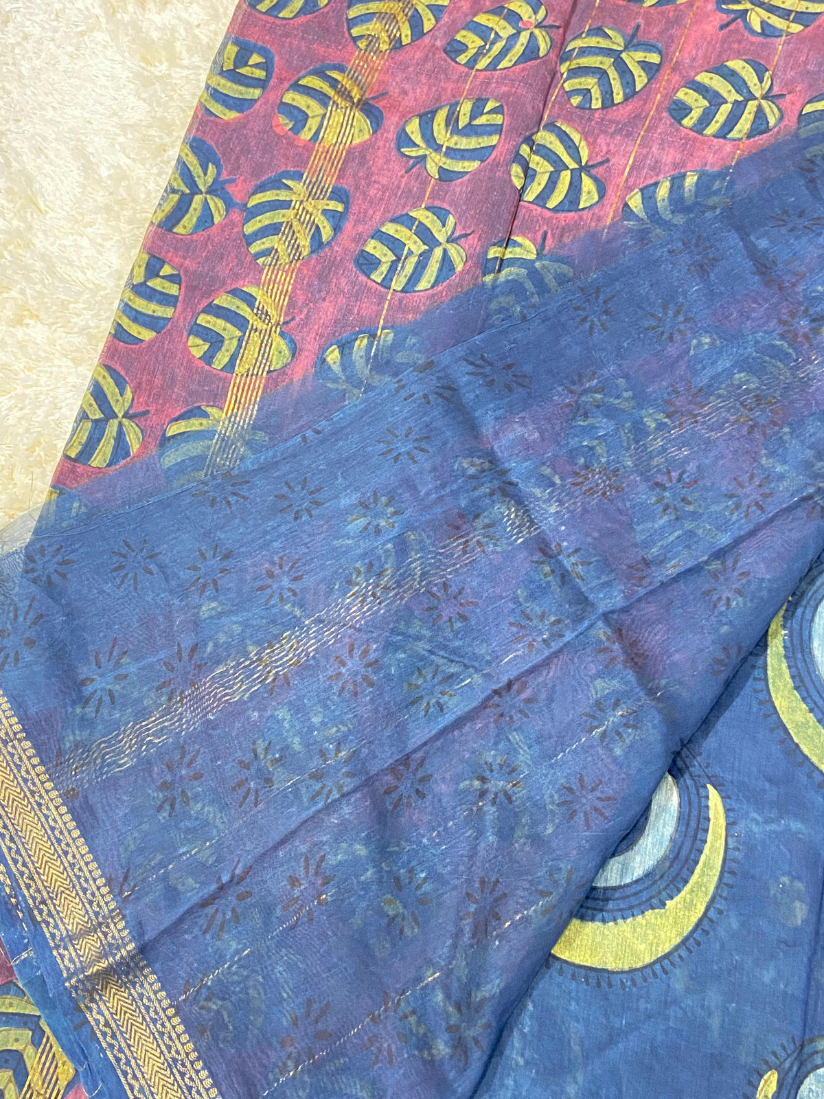 BAGRU HAND BLOCK MAHESHWARI SILK SAREE