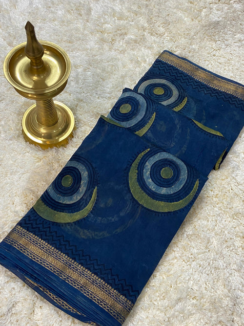 BAGRU HAND BLOCK MAHESHWARI SILK SAREE