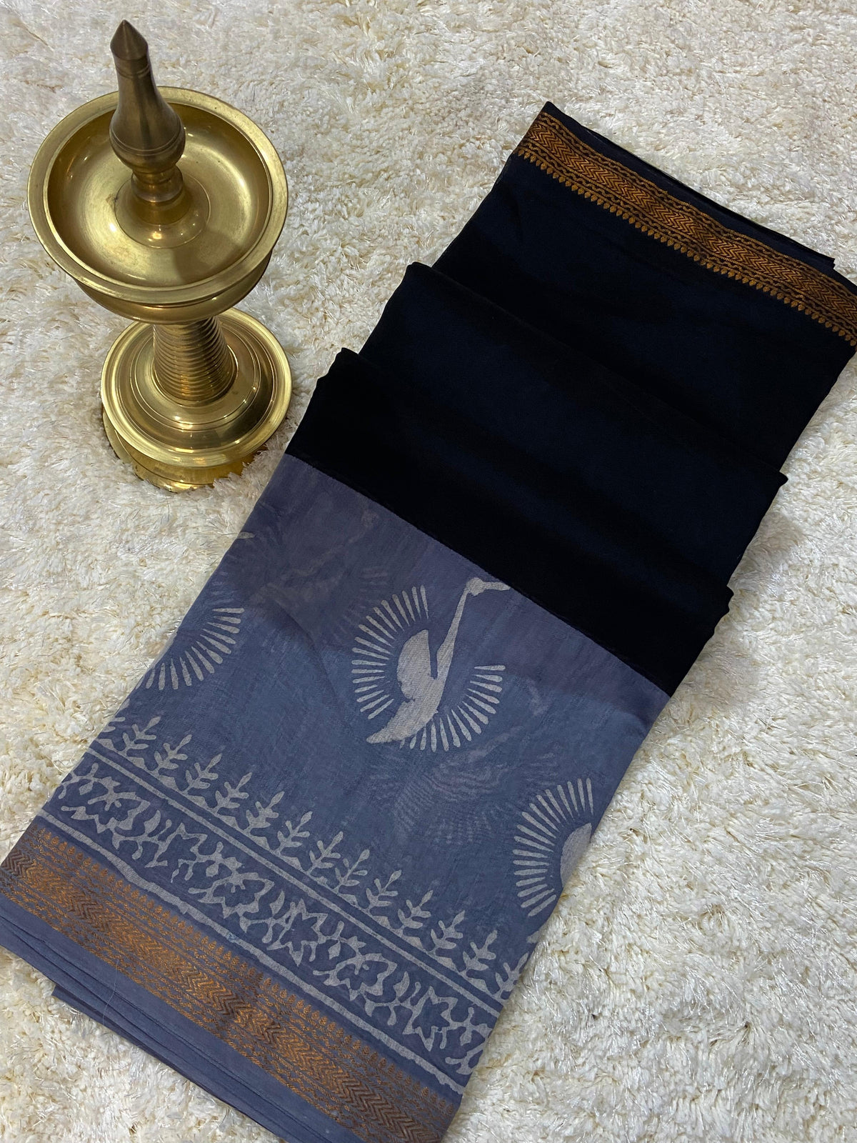 BAGRU HAND BLOCK MAHESHWARI SILK SAREE