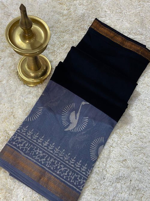 BAGRU HAND BLOCK MAHESHWARI SILK SAREE