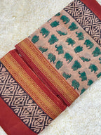 BAGRU HAND BLOCK MAHESHWARI SILK SAREE