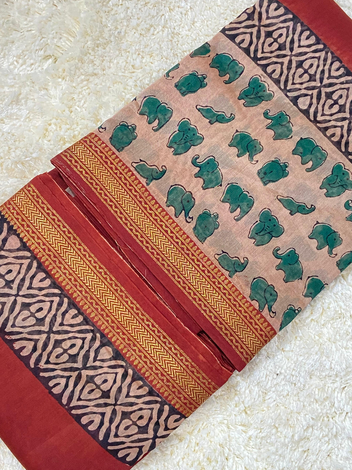 BAGRU HAND BLOCK MAHESHWARI SILK SAREE