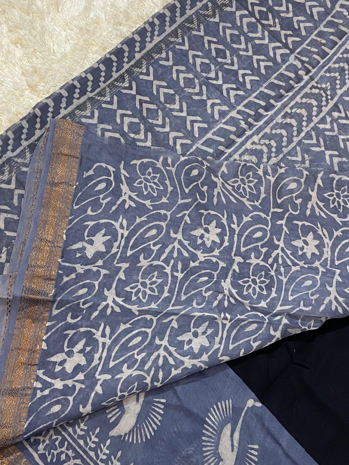 BAGRU HAND BLOCK MAHESHWARI SILK SAREE