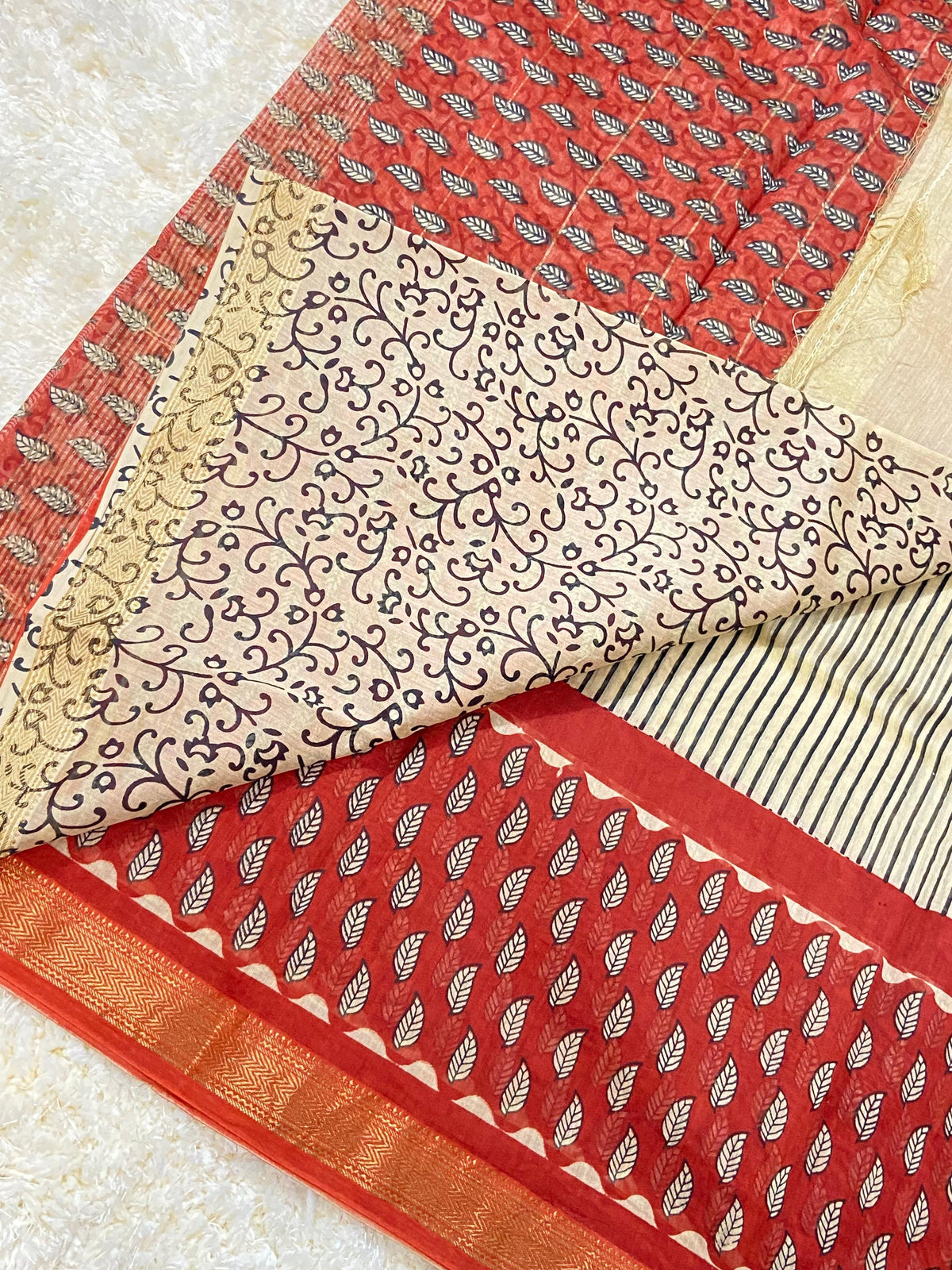 BAGRU HAND BLOCK MAHESHWARI SILK SAREE