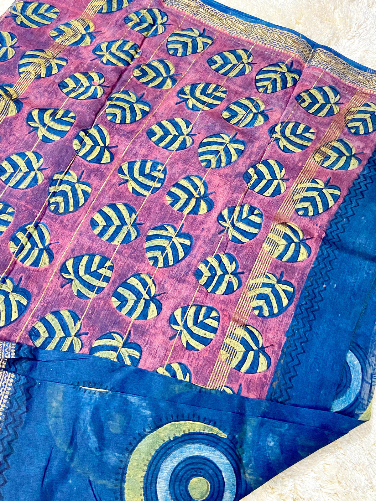 BAGRU HAND BLOCK MAHESHWARI SILK SAREE